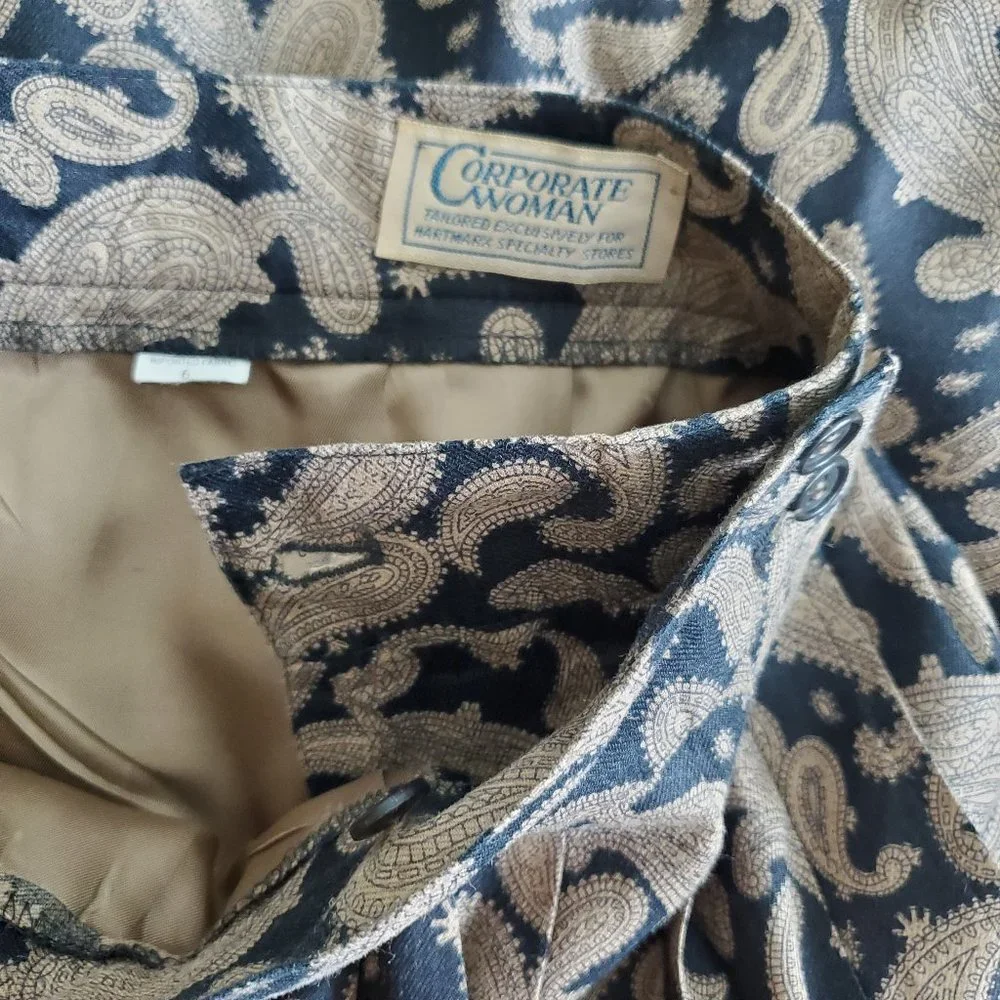 HELD Vintage 80's Tan & Black Paisley Midi Skirt - Picture 6 of 8